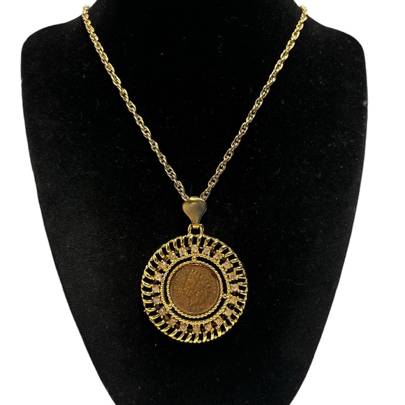 Sumthing Special Gold Tone 1887 Indian Penny Pendant Necklace 24” - Picture 1 of 9